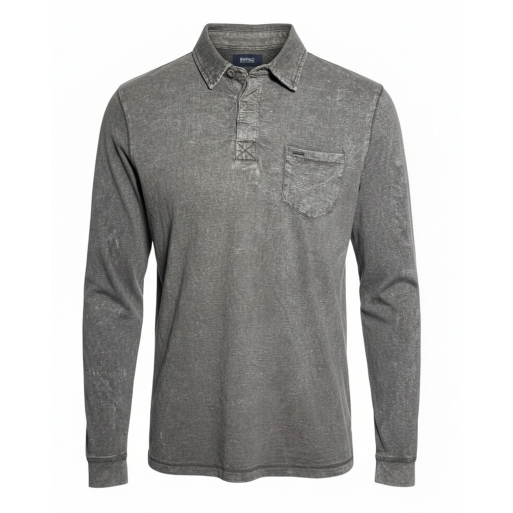 Buffalo‎ David Bitton Men's Kimmy Long-Sleeved Polo Top w/ Pocket Gray  M